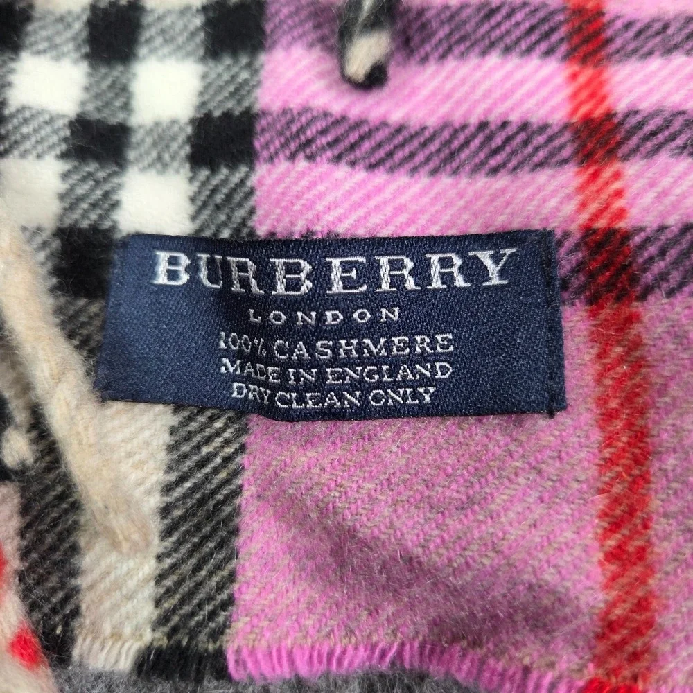 Burberry London Happy Double Fringe Scarf 100% Cashmere Magenta Pink